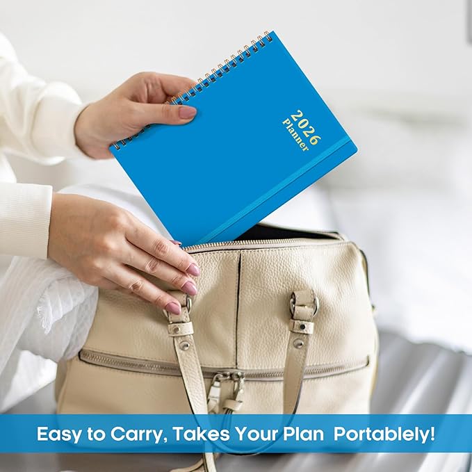 2026 Planner, Weekly and Monthly Calendar Planner, January 2026 - December 2026, Hardcover 2026 Calendar Book with Tabs For Women & Men, Inner Pocket, Spiral Bound, Perfect for Office Home School Supplies - A5 (6.3" x 8.5"), Azure Blue