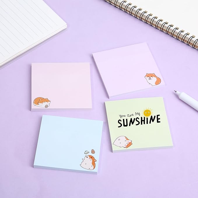 Mr. Pen- Sticky Notes, 3”x3”, 8 Pads, 400 Sheets, Tiny Hamster Sticky Notes