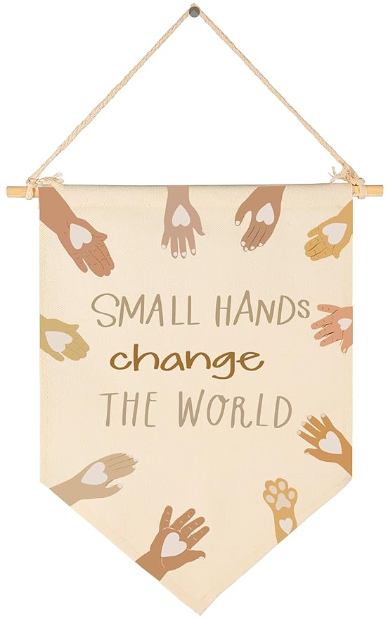 Equality Wall Banner-Inspirational Quote Rainbow Wall Flag Sign Pennant Poster Wall Decor Gifts for Classroom Nursery Preschool Kindergarten Library Reading Room Door-Small Hands Change the World