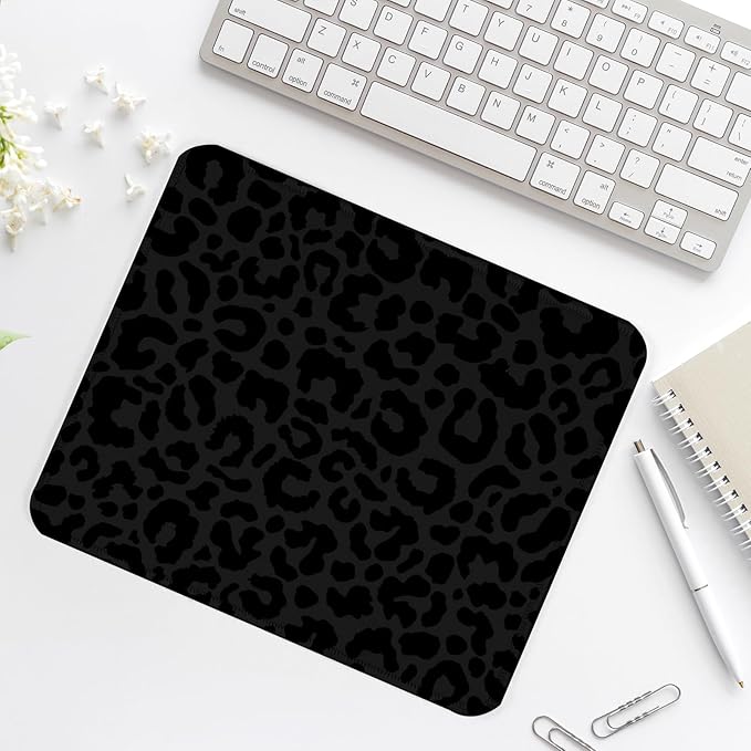 Black Leopard Print Square Mouse Pad,Non-Slip Rubber Base Mouse Pad, Home Office Decoration Desktop Accessory,Laptop Mouse Pad for Office Laptops,9.4x7.8x0.12inch.