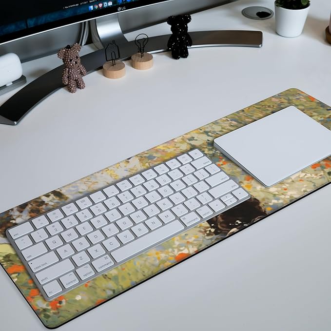 Large Gaming Mouse Pad for Desk Garden Cat Big Desk Mat Extended Mousepad with Stitched Edge and Non-Slip Base Long Computer Keyboard Mouse Mat for Home Office Work, 11.8 x 31.5 Inch