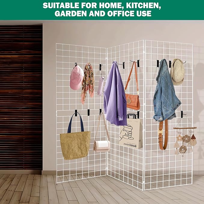 Heavy Duty Portable Gridwall Display Panels – 3 × 2' × 6' Black Metal Wall & Freestanding Display for Retail, Trade Shows, Art Studios, Garage & Home Organization, White Finish