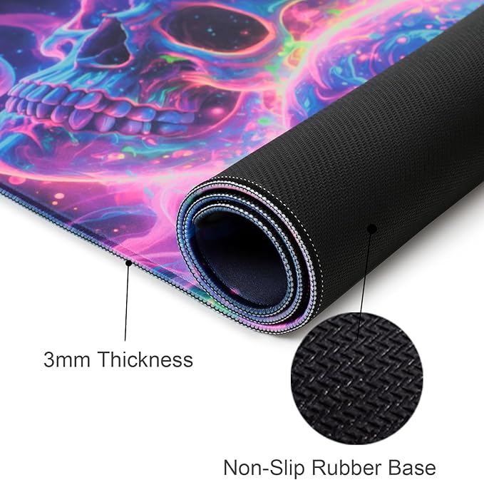 Manicer Blacklight Skull Mouse Pad – UV Reactive Neon Glow Gaming Desk Mat, Colorful Skeleton Extended Non-Slip Mousepad for PC Gamers, Office, Room Decor - 31.5" x 11.8"