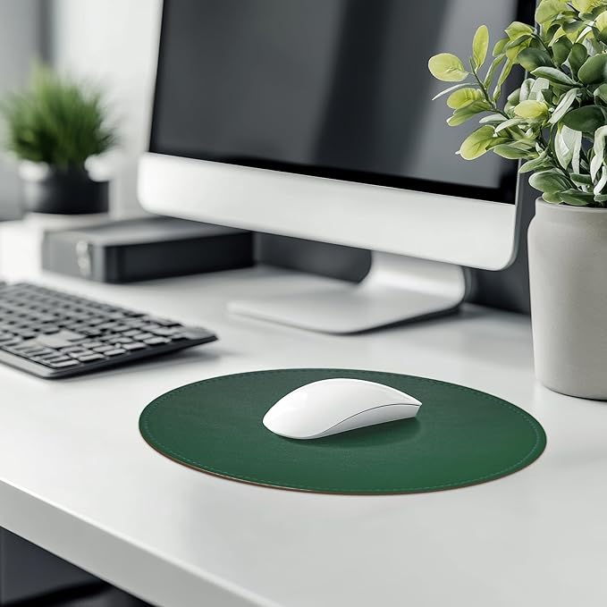 Mouse Pad,Round Mouse Pad,PU Mouse Pad,Leather Mouse Pad with Stitched Edge Micro-Fiber Base with Non-Slip Waterproof,Mouse Pad for Computers,Laptop,9 x 9 Inch (Army Green)