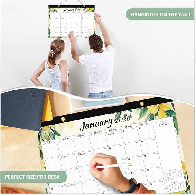 2026 Desk Calendar, Large Desktop/Wall Monthly Calendar (Jan. 2026 - Jun. 2027) 17'' x 12'' Personal Desk Planner for Teacher Family School Office Supplies