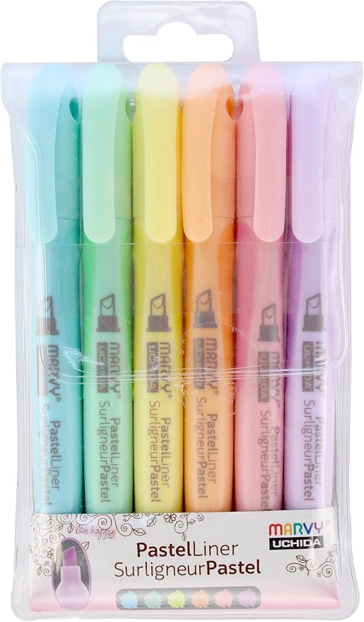 Marvy Uchida 8000-6P Pastel Liner Pen Set, Large Tip, Multiple Colors