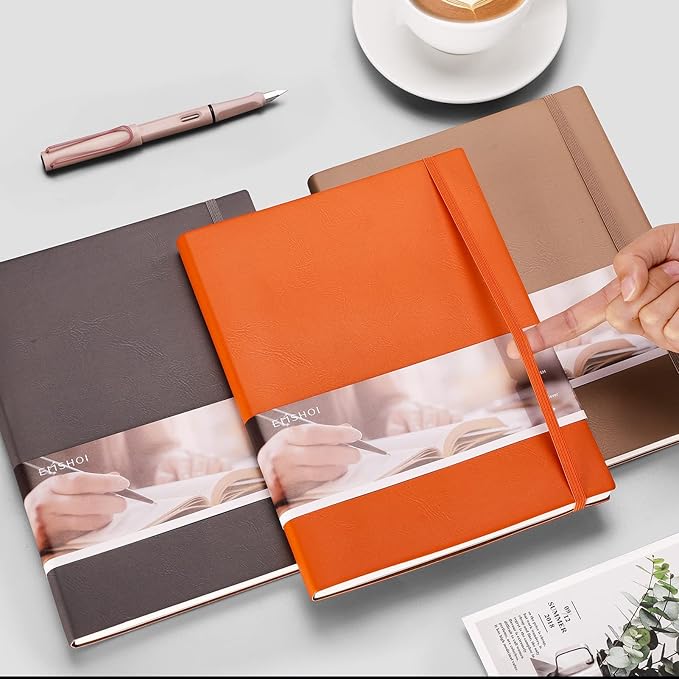 EMSHOI Dotted Journal Notebook, B5 Large Softcover Leather Journal, 192 Numbered Pages 100gsm Thick Dot Grid Notebook for Bullet Journaling Drawing Women Men Work School, 7.48"x10.15"-Khaki
