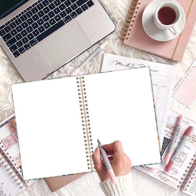 Heveboik A5 Blank Notebook - 70 Sheets/140 Pages Blank Paper Notebook, 100 GSM Thick White Paper, 5.8" x 8.3" Spiral Blank Journal, Flower-A