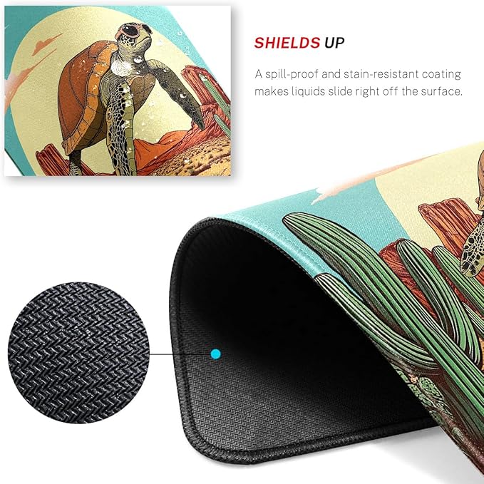 Cute Turtle Desk Pad Mat with Stitched Edges and Non-Slip Rubber Base, Premium-Textured Mouse Pad for Laptop, Computer & PC, Gaming & Working, Waterproof Mousepad