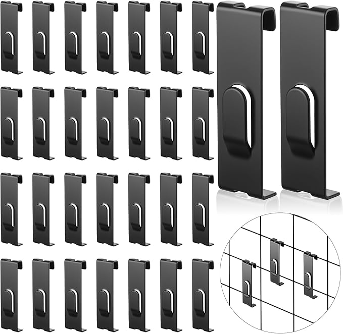 30 Pcs Iron Grid Wall Hooks, Black Notch Display Hangers for Art, Painting, Canvas & Panels, Commercial Photography Display Accessories