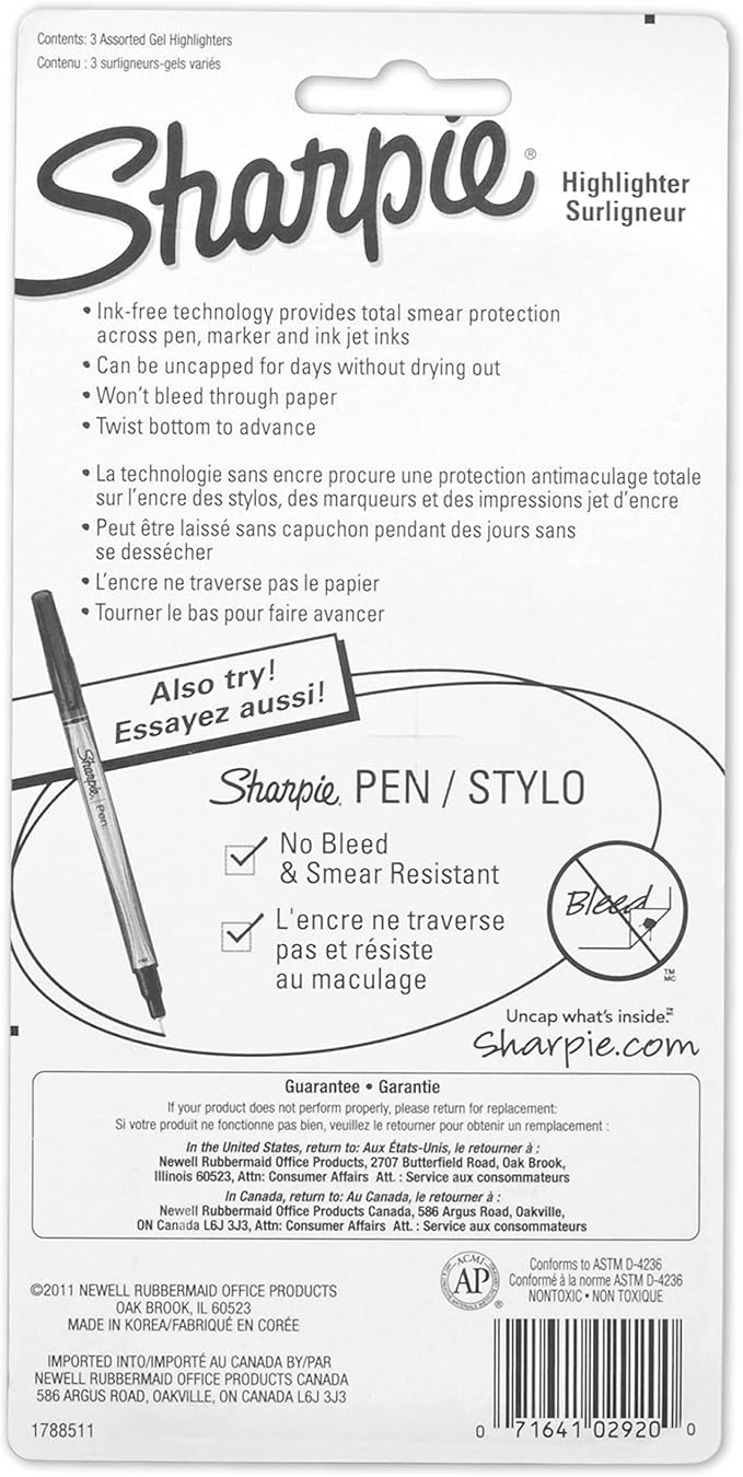 Sharpie Accent Gel Highlighters, Colored, 3 Assorted Highlighters (1780475)