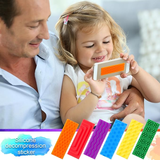Ireer 6 Pcs Textured Sensory Stickers Silicone Desk Fidget Decals Thick Mental Health Stickers Strips Different Textured Calm Decals Stress Anxiety Relief Items for Adult Autism ADHD Desk Office Gift