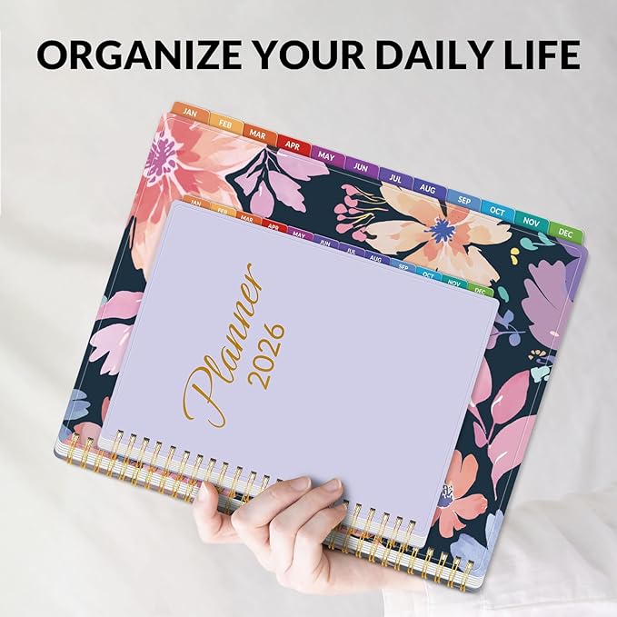 GNL 2026 Planner, Weekly and Monthly Planner (January - December 2026), 8.5" x 11" Monthly Agenda Planner with Waterproof Flexible Cover, Spiral Binding Notebook with Tab, Pockets, Bookmark, Floral