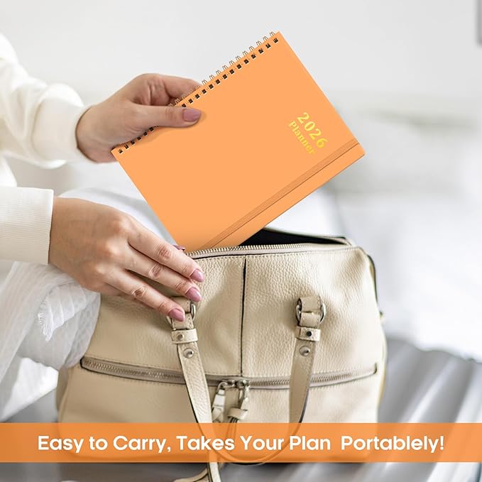 2026 Planner, Weekly and Monthly Calendar Planner, January 2026 - December 2026, Hardcover 2026 Calendar Book with Tabs For Women & Men, Inner Pocket, Spiral Bound, Perfect for Office Home School Supplies - A5 (6.3" x 8.5"), Bright Orange