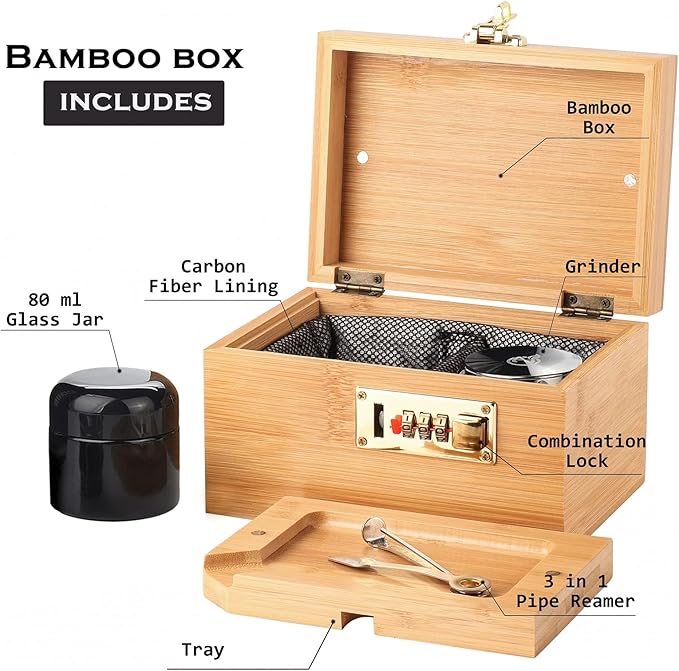 OZCHIN Large Bamboo Box with Combination Lock Decorative box for Home Great Gift Choice Storage Lockbox with Storage Jar, Christmas Gifts for Men Women (Brown, 6.7 x 4.7 x 4 inches)