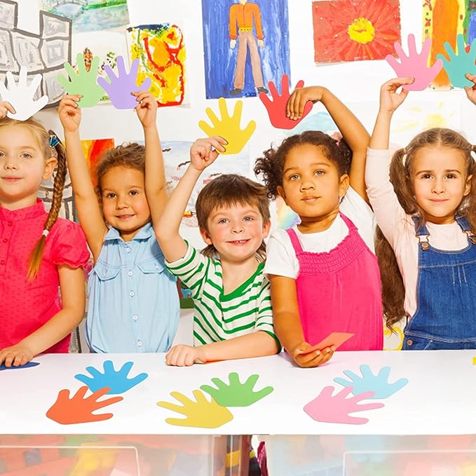 144 Pieces Hand Cutouts Paper Hand Shape Cut-Outs Assorted Color Handprint Shape Cutouts Blank Creative Paper Cutouts for Kids DIY Craft Art Project Home School Classroom Decorations