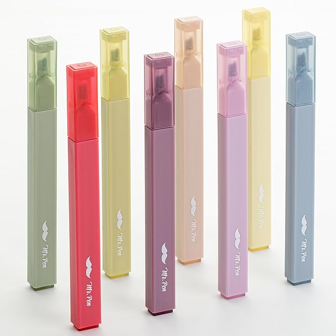 Mr. Pen- Aesthetic Highlighters, 8 Pcs, Chisel Tip, Muted Pastel Color, No Bleed Bible Highlighter Pastel, Assorted Colors