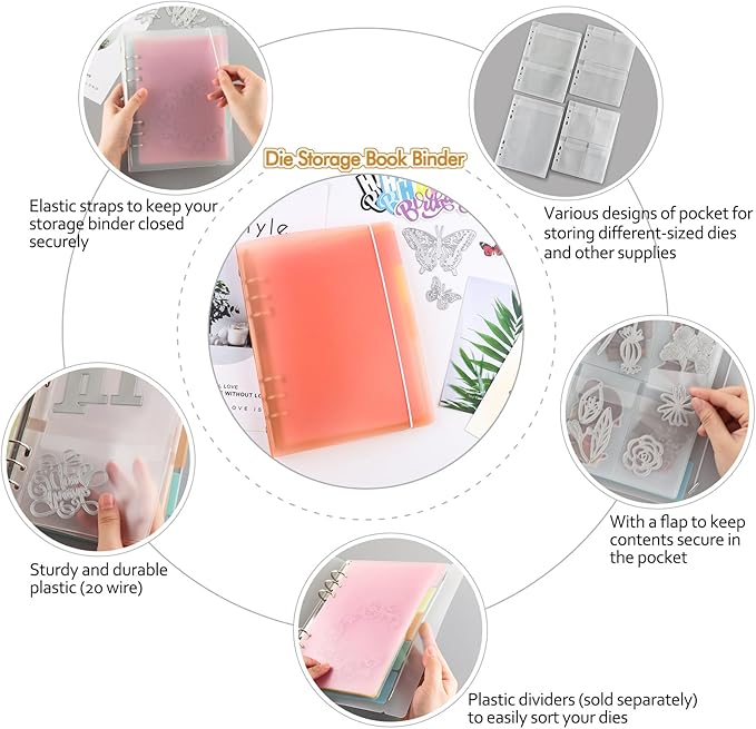 A5 6 Ring Binder Cover with Snap Button Closure Loose Leaf Folders Journal Notebook File Shell Protector for 6 Hole Planner Pages Refill Insert DIY Scrapbooking Stamp & Die Storage (Orange)