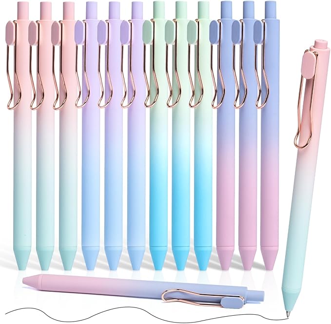 Smooth Writing Pens, 12 Pcs No Bleed & Smear, Black Ink Fine Point (0.5mm), Retractable Aesthetic Journaling Pens for Women & Men