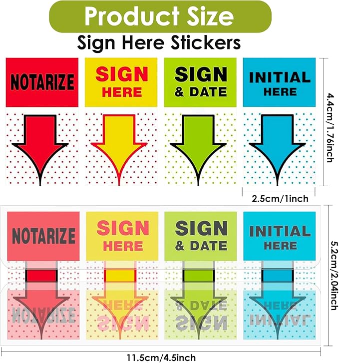 Sign Here Tabs 560 Pcs Sign Here Stickers for Documents Notebooks Home Office School Supplies(4 Colors)