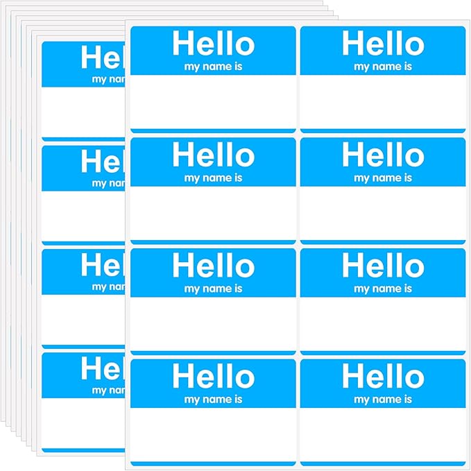 Light Blue Name Tags Sticker, 200Pcs Hello My Name is Stickers, 3.5" x 2.25" Name Badge Name Tags Label for Office, Meeting, School,Teachers and Mailing