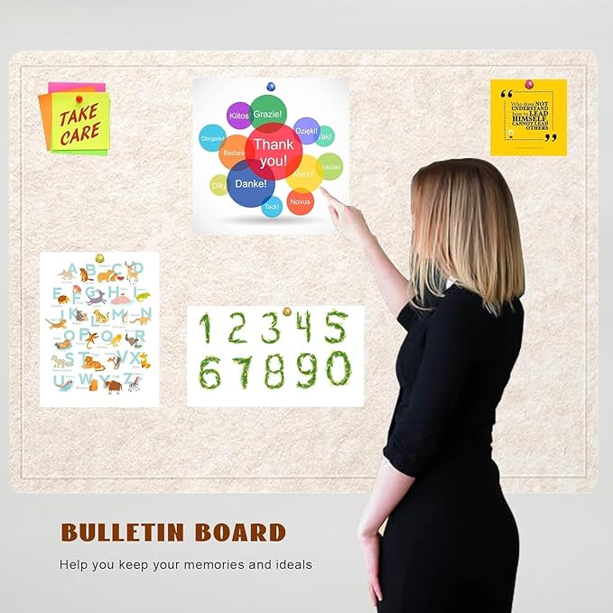 Bulletin Board, 36 X 24 inches Cork Board with 20 Pushpin, Felt Cork Board Notice Pin Board, Self-Adhesive Vision Board Mood Board Foldable Photo Board for Wall - Oatmeal