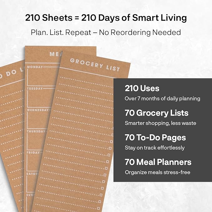 6 Vintage Magnetic Notepads (2 Meal Planner, 2 To-Do List, & 2 Grocery List Pad) – Fridge Notepad Comes With Full Magnetic Back- Shopping List, Daily Task, Food Planner, Refrigerator Notepad, Memo Pads – 3.5 x 7.5 inches