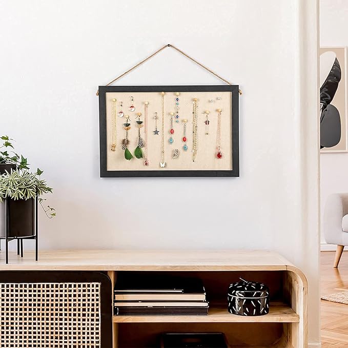 Miratino 2-Pack Cork Board with Linen 16x11 inch Bulletin Board Wall Decor Hanging Pin Wood Framed Display Bulletin Cork Picture Board Light for Room School Office Bedroom 20-Pushpin Vintage Black