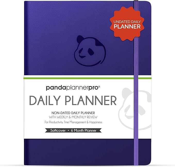 Panda Planner Pro A4 Daily Planner 2026 โ 6 Month Undated Planner with Hourly Schedule, Large 8.5x11 Layout, To Do List, Daily Journal, Goal Planner, Habit Tracker & Gratitude Organizer for Home/Office โ Purple