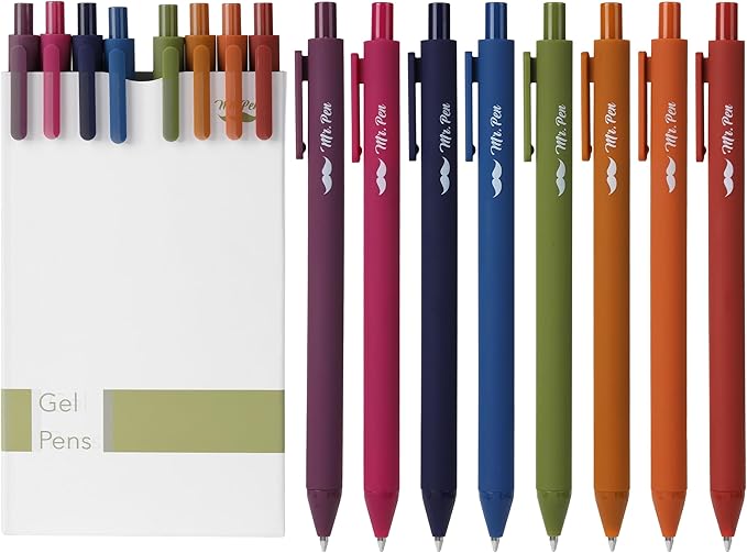 Mr. Pen- Retractable Gel Pens, 8 Pack, Unique Vintage Ink Colors Gel Pens Fine Point 0.7mm, Vintage Pen