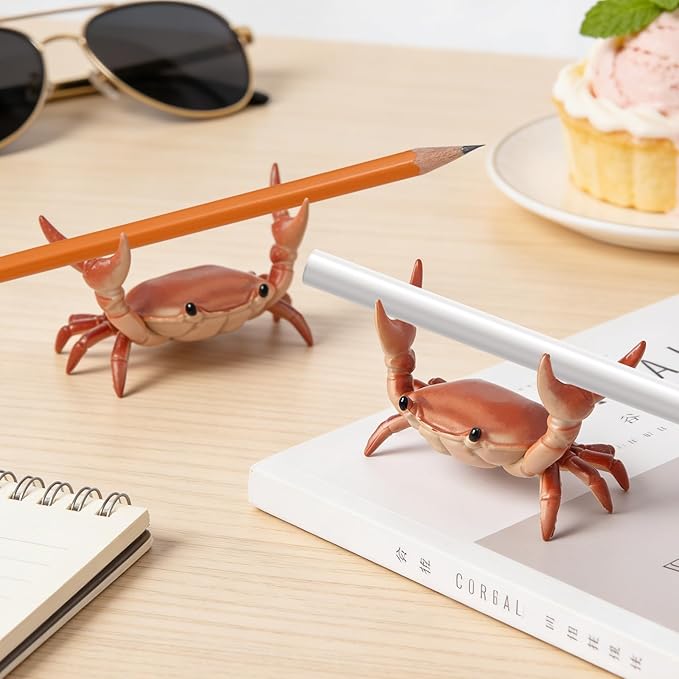 2 Pack Desk Crab Pen Holder, Creative Weightlifting Crab Pencil Stand Holder, Desk Organizers and Accessories, Cute Office Decor for Small Items at Home, School, Studio (Red)