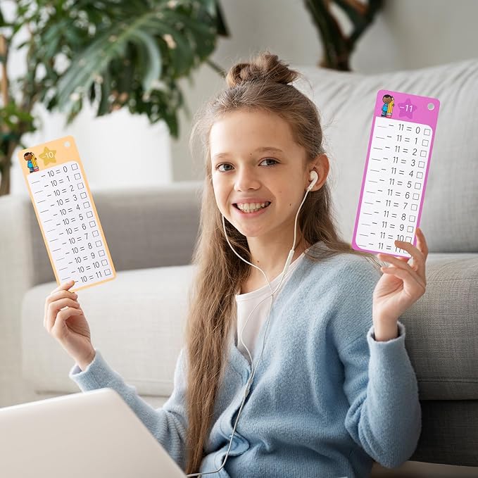30Pcs Addition and Subtraction Flash Cards, Math Flash Card with 4 Dry Erase Pens 2 Rings, Time Table Flash Cards for 1st to 3rd Grades Fun Learning with Math Game