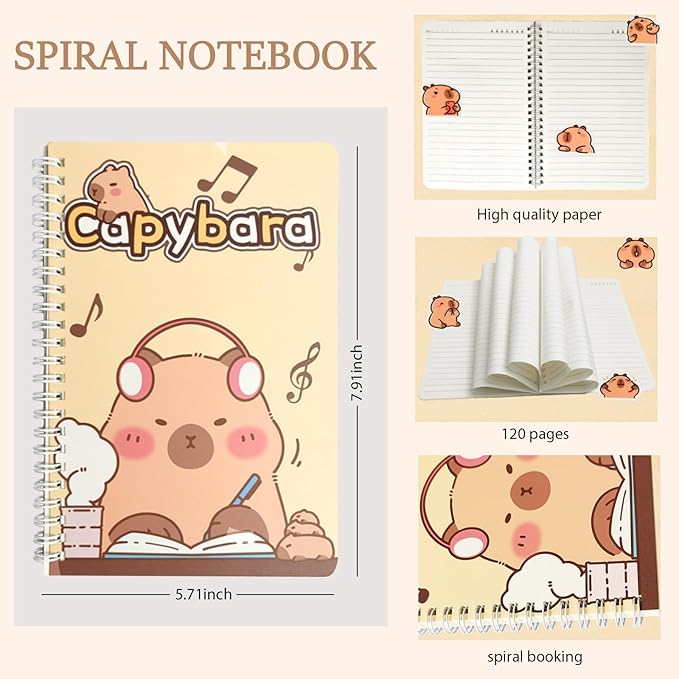 Cute Capybara School Supplies Capybara Stationery Set Includes Gel Pens Pencil Eraser A5 Notebook Stickers ID Badge Holder Ruler Kawaii Birthday Christmas Gifts for Office School Supplies