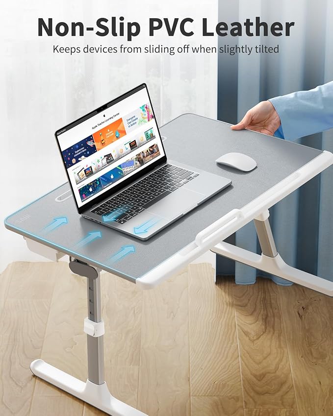 Laptop Bed Tray Table, SAIJI Adjustable Bed Desk for Laptop, Foldable Laptop Stand with Storage Drawer for Eating, Working, Writing, Gaming, Drawing (Khaki Gray, X-Large)