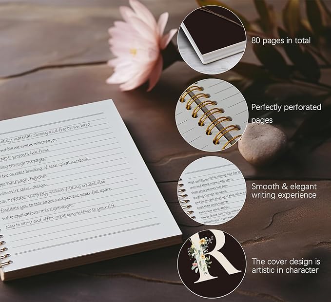 Trendy Personalized Journal Hardcover Spiral Notebook,Black Initial Letter R Notebook,Monogrammed Gifts for Women Teen Girl,College Ruled Hardcover Spiral Notebook 5.5 x 8.3