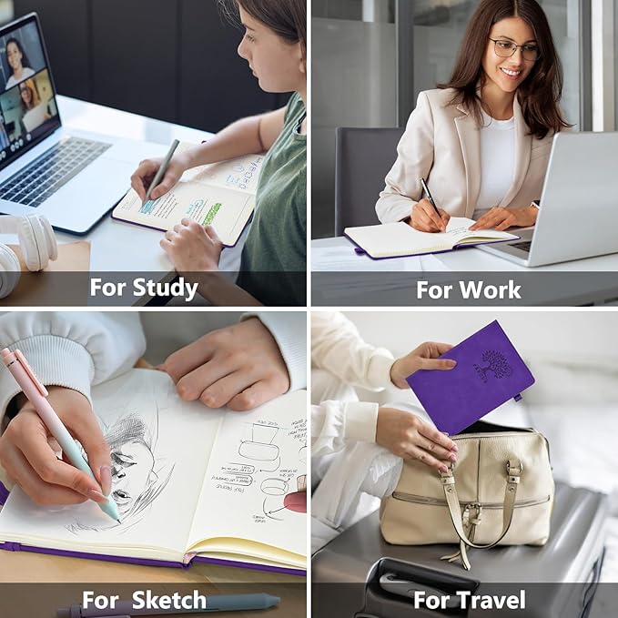 Blank Journal Ntebook for Men & Women, 160 Pages Blank Journals for Writing, Drawing,Sketch Book,5.9" x 8.5" Leather Sketchbook, Unlined Notebook for Work, School, Art (Purple)