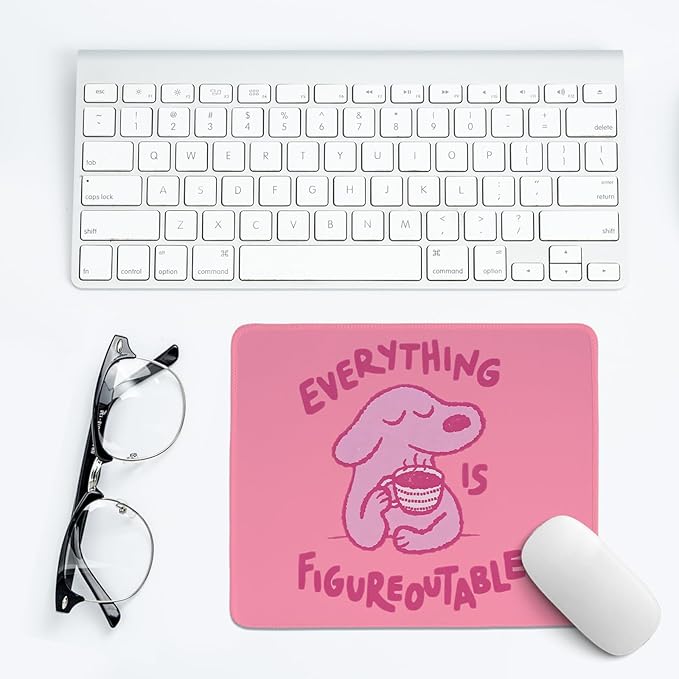Pink Cute Dog Mouse Pad,Positive Affirmations Mouse Pads,Kawaii Motivational Desk Mat for Home Office Dorm Desktop Decor,Dog Lover Gift,Everything is Figureoutable,10.2x8.3 Inch