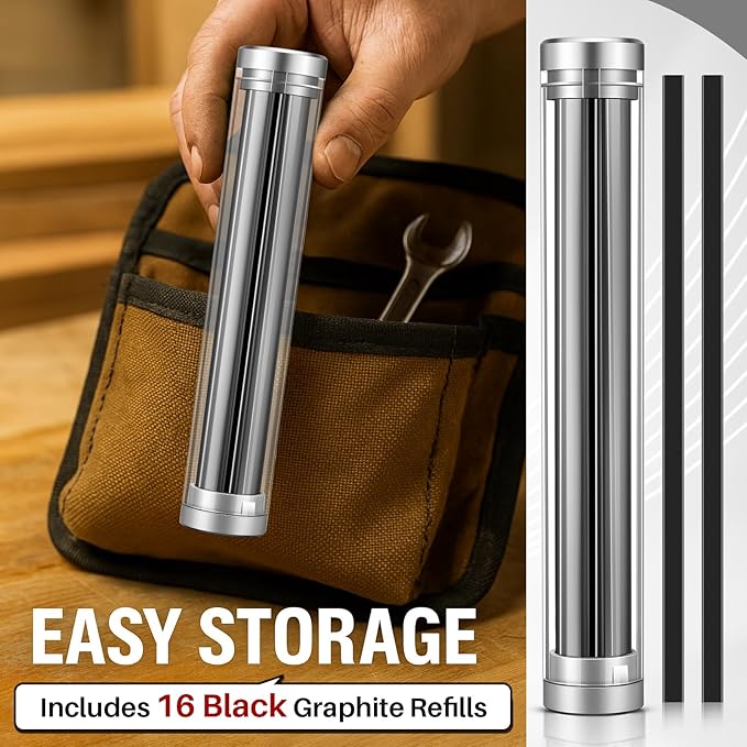 Dreyoo 16 Piece 2x5mm 5.9 Long Graphite Refills, 2B Heavy Duty Replacement Mechanical Carpenter pencil Leads for Architect Construction Woodworking Metal