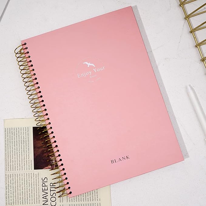 FLYING EAGLE Blank Spiral Notebook Journal 8.5 x 11, 210 Pages Hardcover Sketchbook for Drawing, Pink