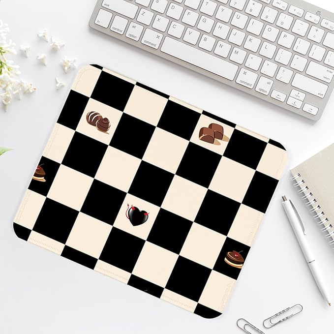 Square Mouse Pad with Non-Slip Rubber Base,Home Office Decoration Desktop Accessory, Laptop Mouse Pad for Office Laptops,9.4x7.8x0.12in(Black and White Checkered 2)