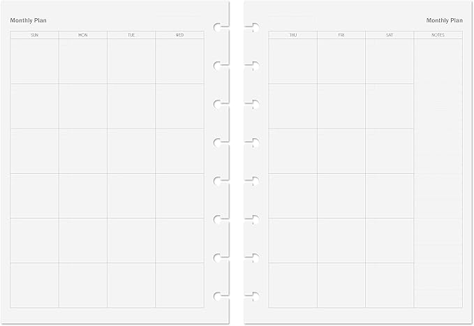 Discagenda Planner Insert Refills Discbound 54 Sheets 120gsm 80lb 5.8x8.3in (Monthly, A5)