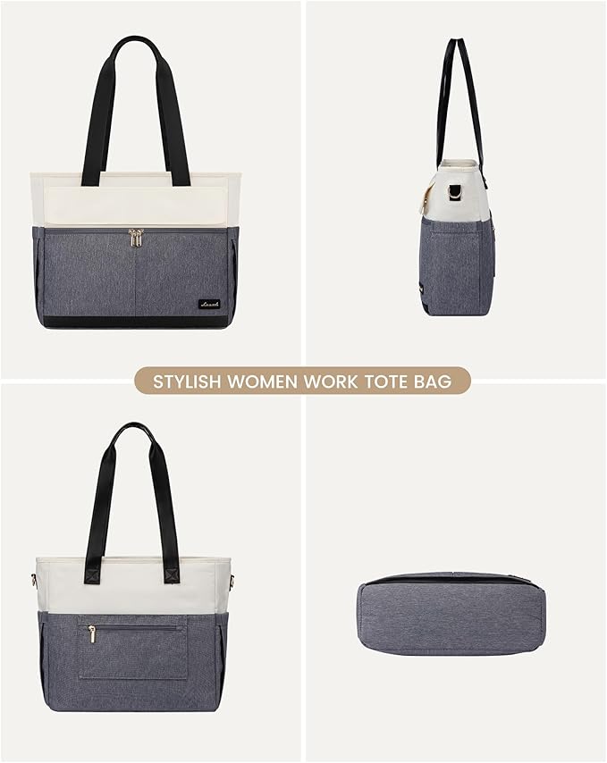 LOVEVOOK Upgrade Version Work Bags for Women 15.6 Inch Laptop Bag Large Capacity Mutiple Pockets Teacher Bag Water Resistant Canvas Tote Bag Purse for Office Travel College Nurse Teacher, Gray Beige