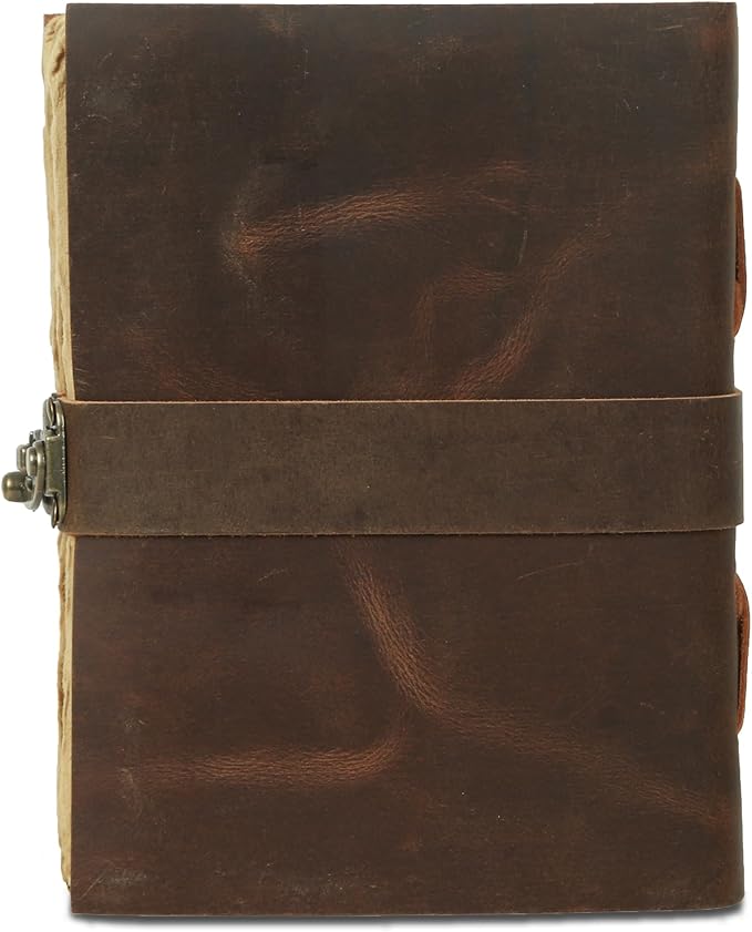 Vintage Leather Journal Handmade Buffalo Deckle Edge Paper – Leather Bound Journal for Women Men Vintage C-Lock Closure Ideal for Writing & Travel for Artists