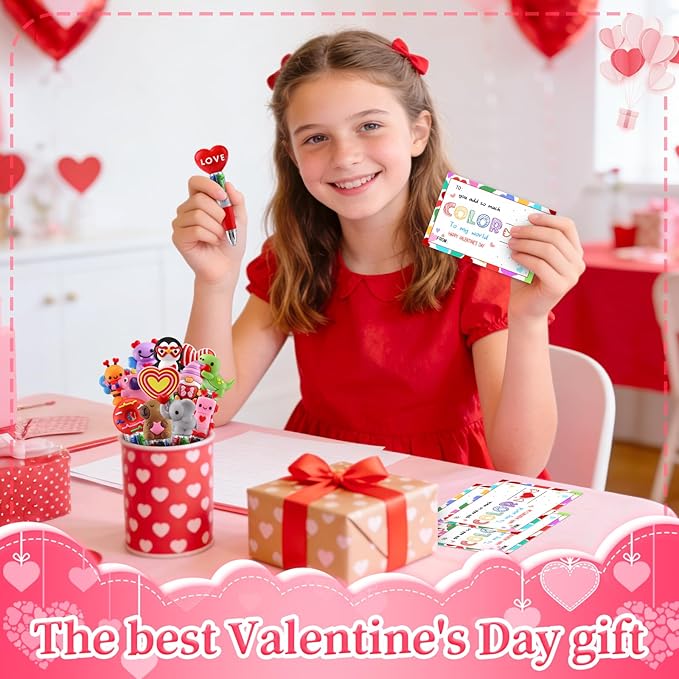 CZWZ 60Pcs Mini Multicolor Pen in One 4-in-1 Cute Pens Bulk for Kids, Ballpoint Pens for Birthdays and Children's Parties, Fun Pens Gifts Assorted Ink Kawaii Pen(Valentine)