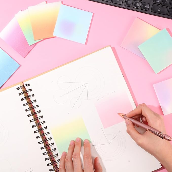 400 Sheets Gradient Transparent Sticky Notes 3 x 3 Inch Clear Pastel Aesthetic Self-Adhesive Sticky Notes for Annotating Bible Journaling Office College Supplies, 8 Pads
