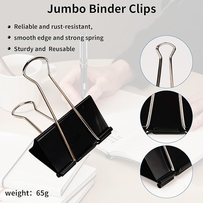 Jumbo Binder Clips 3 Inch - Extra Large Binder Clips 16 Pack, Heavy Duty Office Binder Clips for Paper, Documents, School & Office Supplies (16, 3 inch)