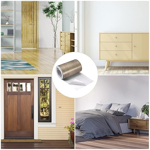 uxcell Wood Grain Tape, 4.72" x33 Ft Wall Paper Border Sticker Self-Adhesive Wood Grain Repair Patch with Scraper for Wall Corner Table Door Sofa Furniture Home Decor (Grey)