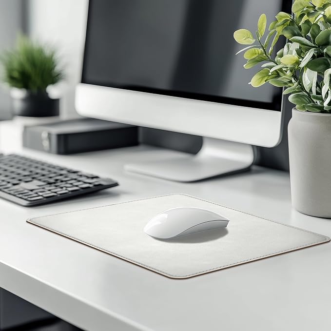 Mouse Pad, PU Mouse Pad,Leather Mouse Pad with Stitched Edge Micro-Fiber Base with Non-Slip Waterproof,Mouse Pad for Computers,Laptop, 8x11Inch (Silver)