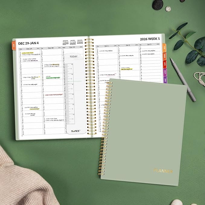 SUNEE 2026 Appointment Book, Quarter-Hourly, Weekly & Monthly - from January 2026 - December 2026, 8.5"x11" Weekly Planner, Flexible Cover, Note Pages, Pockets, Bookmark, Spiral Binding,