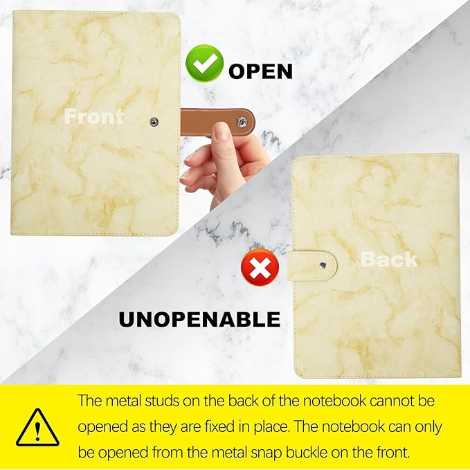 FYY A5 Binder Refillable Planner Notebook 6 Ring PU Leather Binder Journal with Pockets, Dividers, Refill Paper Marble Yellow